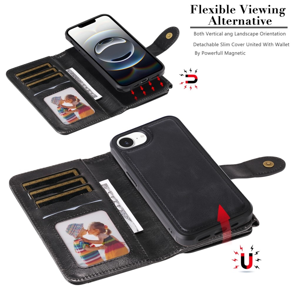 Magnet Leather Multi Wallet iPhone 16e negro