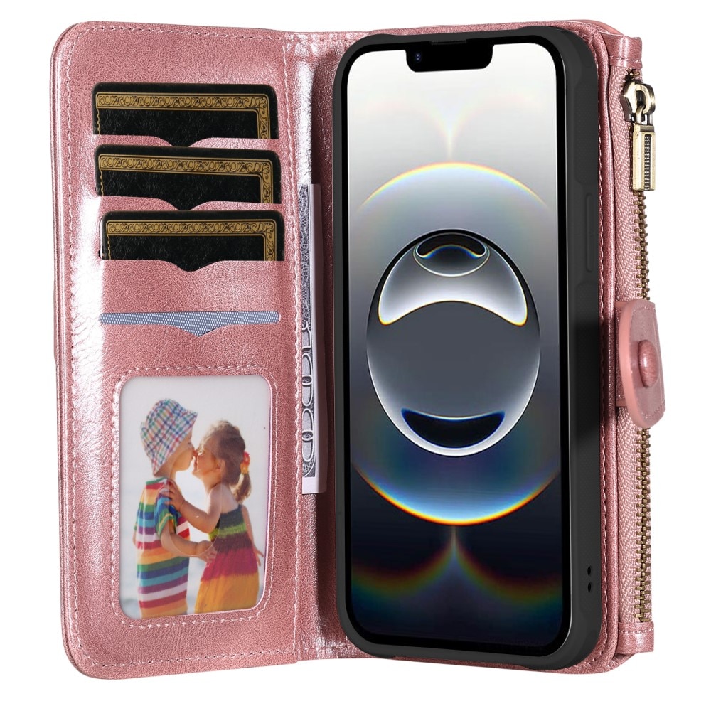 Magnet Leather Multi Wallet iPhone 16e Rosa