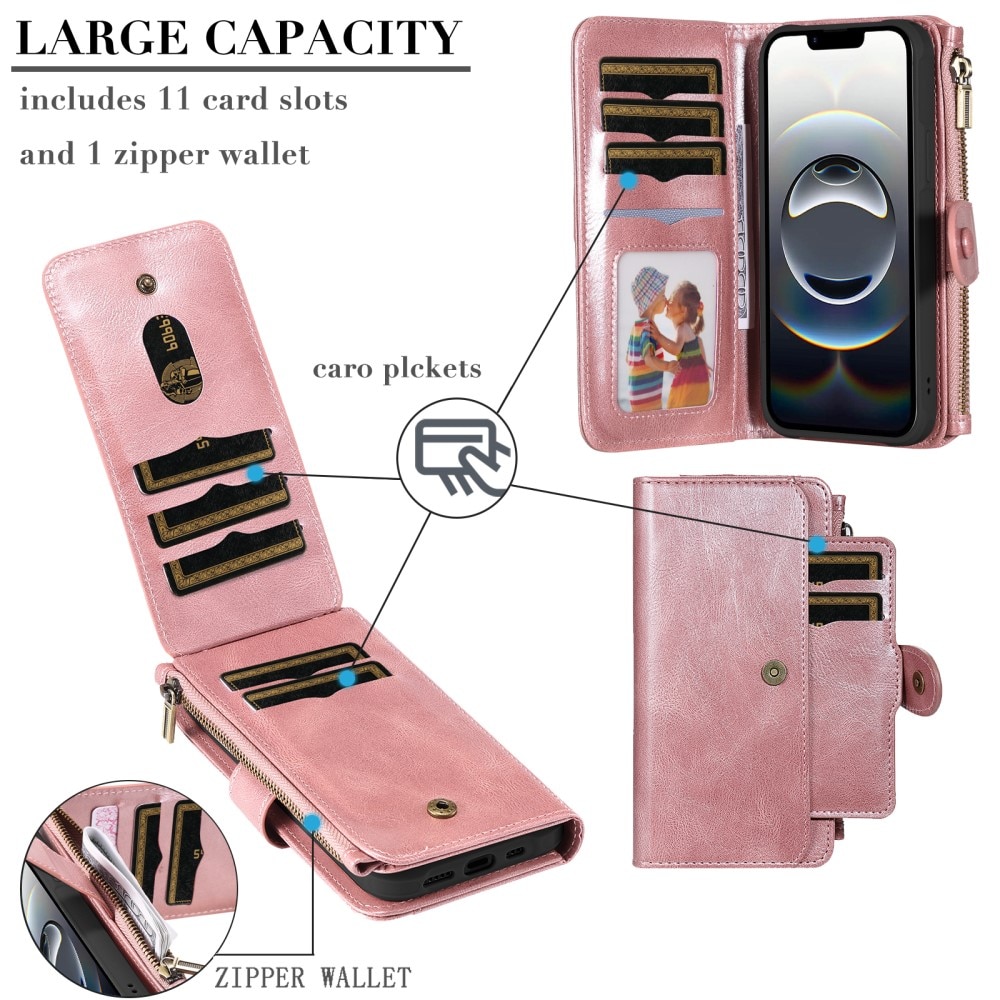 Magnet Leather Multi Wallet iPhone 16e Rosa