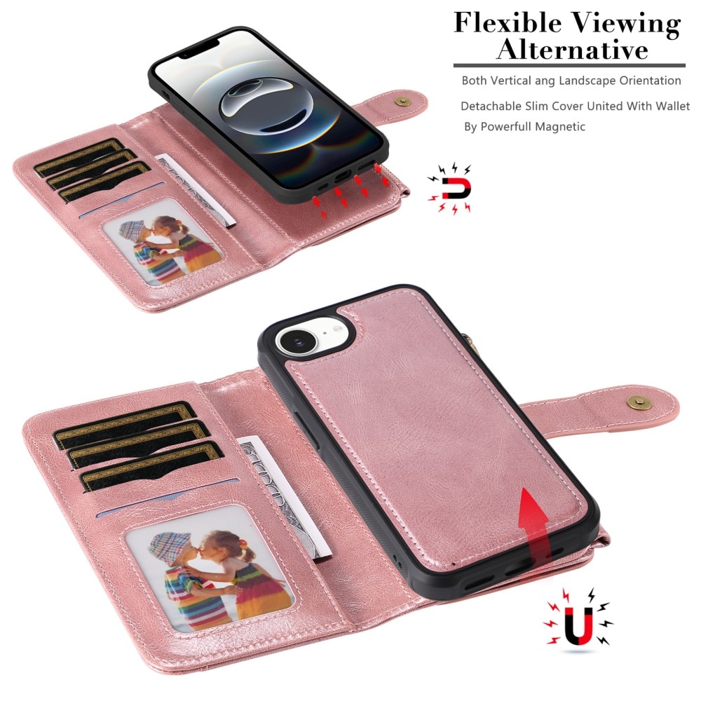 Magnet Leather Multi Wallet iPhone 16e Rosa
