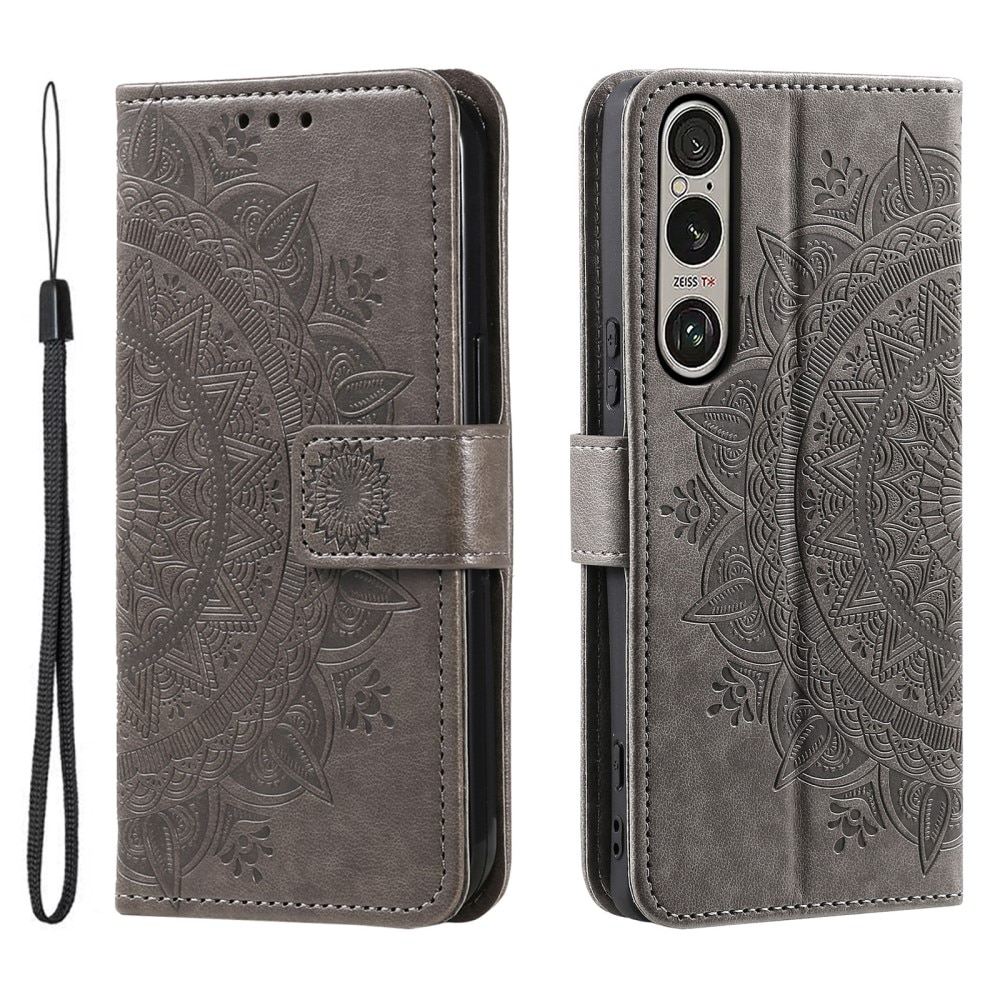 Funda de Cuero Mandala Sony Xperia 1 VII Gris