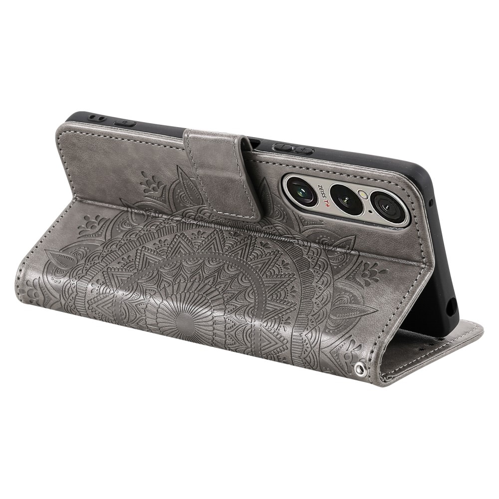 Funda de Cuero Mandala Sony Xperia 1 VII Gris