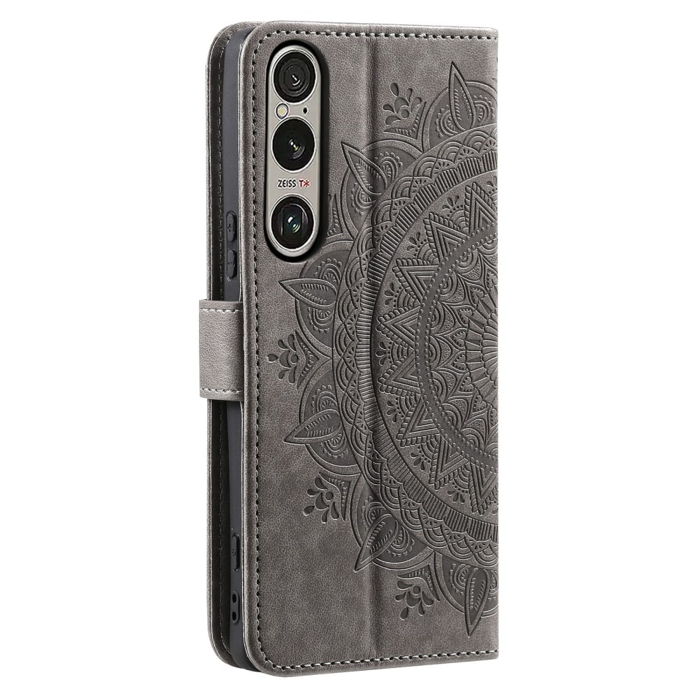 Funda de Cuero Mandala Sony Xperia 1 VII Gris
