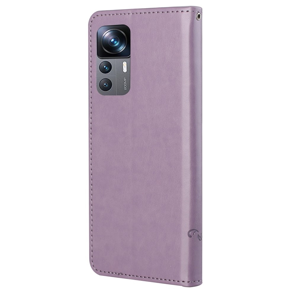 Funda de Cuero con Mariposas Xiaomi 12T/12T Pro, Púrpura