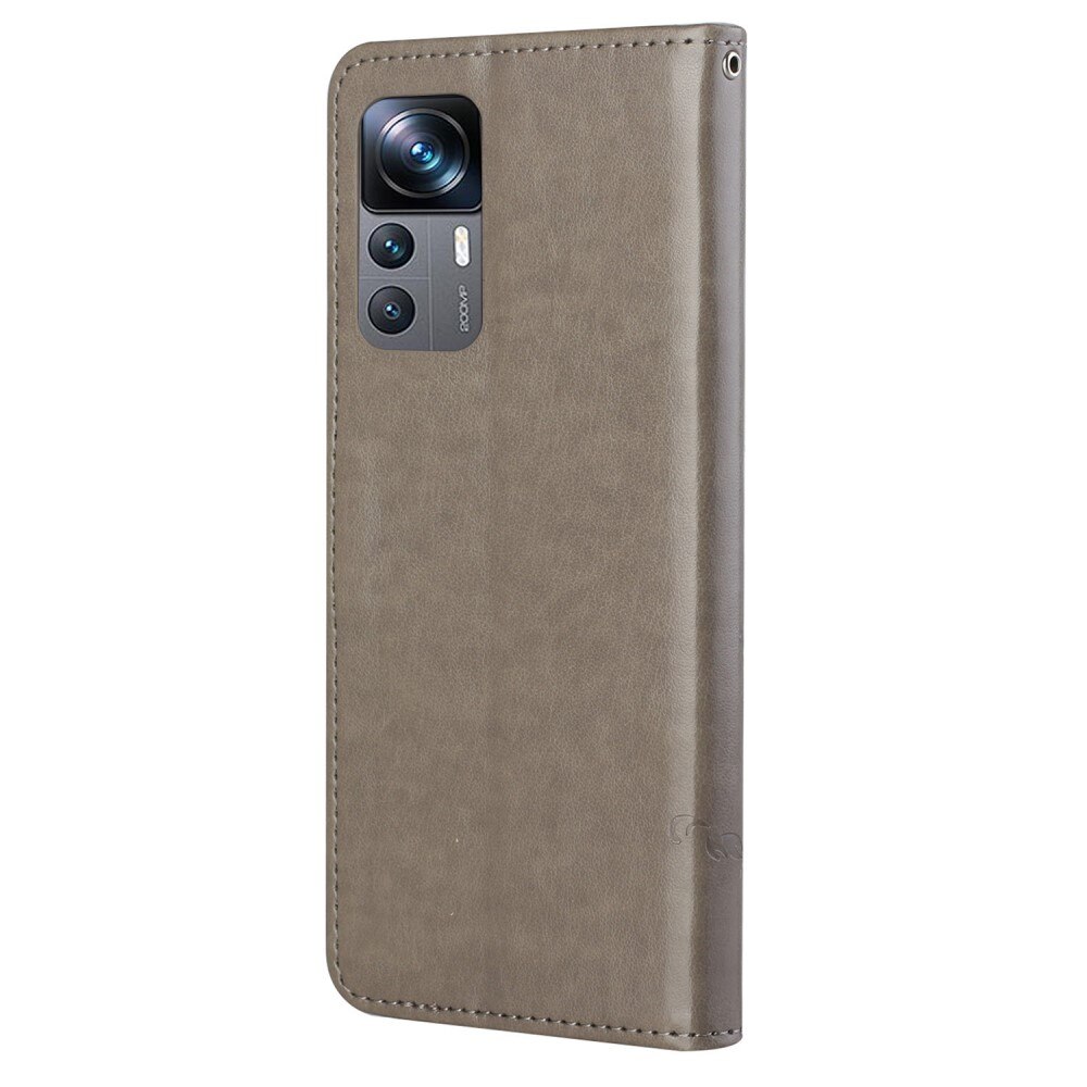 Funda de cuero con mariposas para Xiaomi 12T/12T Pro, gris