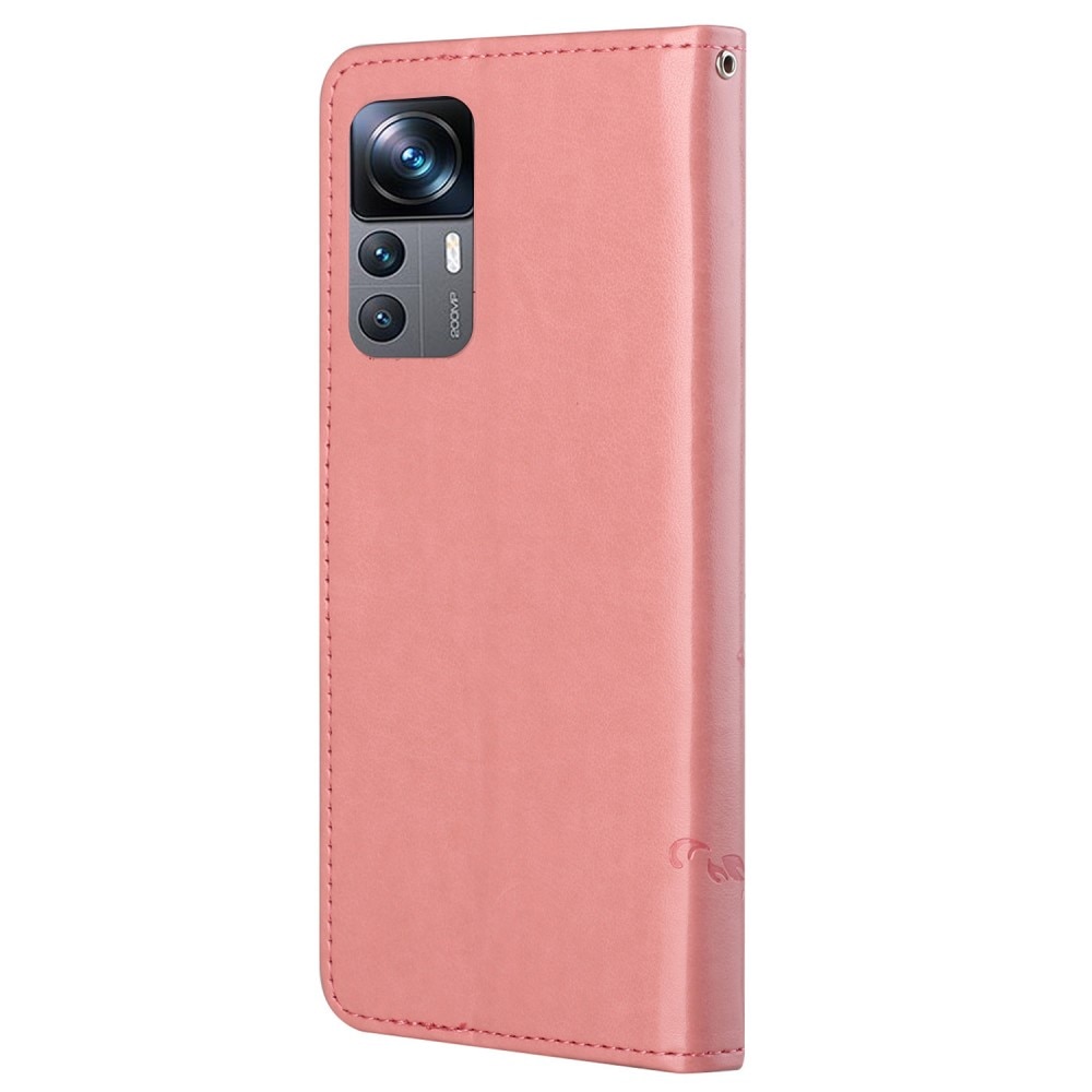 Funda de cuero con mariposas para Xiaomi 12T/12T Pro, rosado