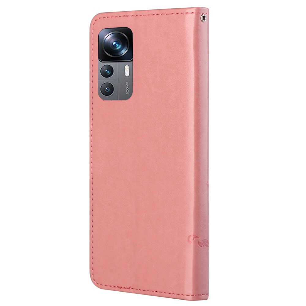 Funda de Cuero con Mariposas Xiaomi 12T/12T Pro, Rosa