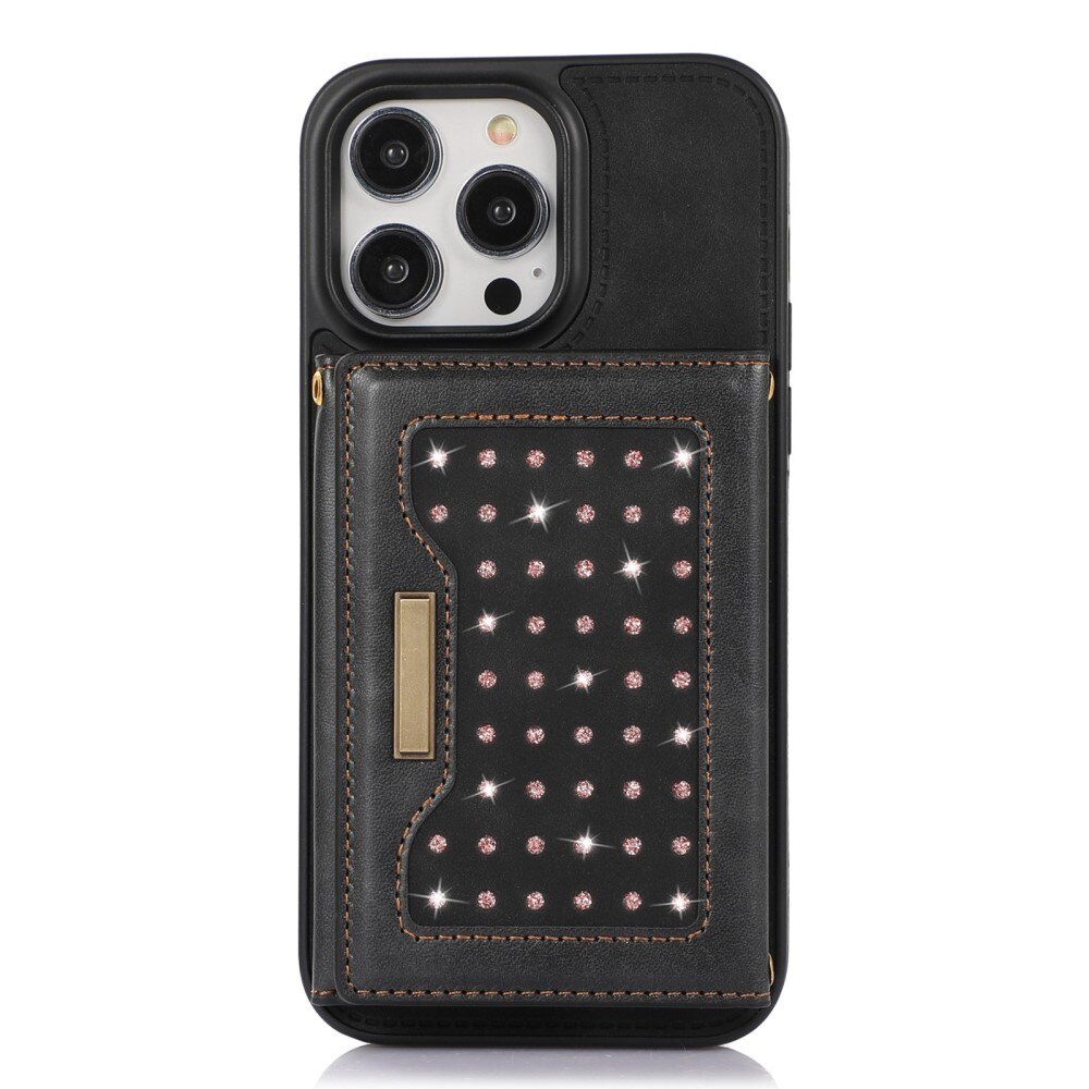 Funda con tarjetero brillantina iPhone 14 Pro Negro