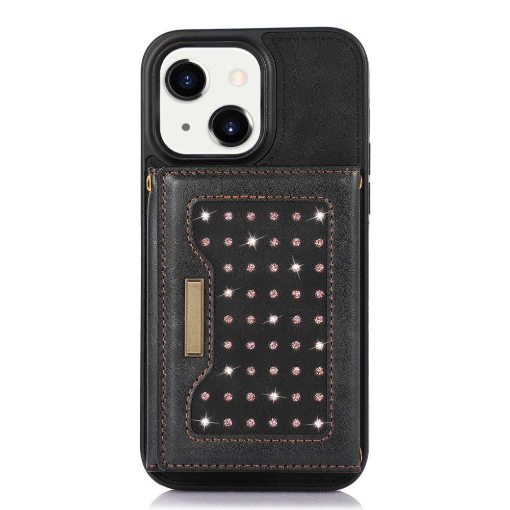 Funda con tarjetero brillantina iPhone 14 Negro