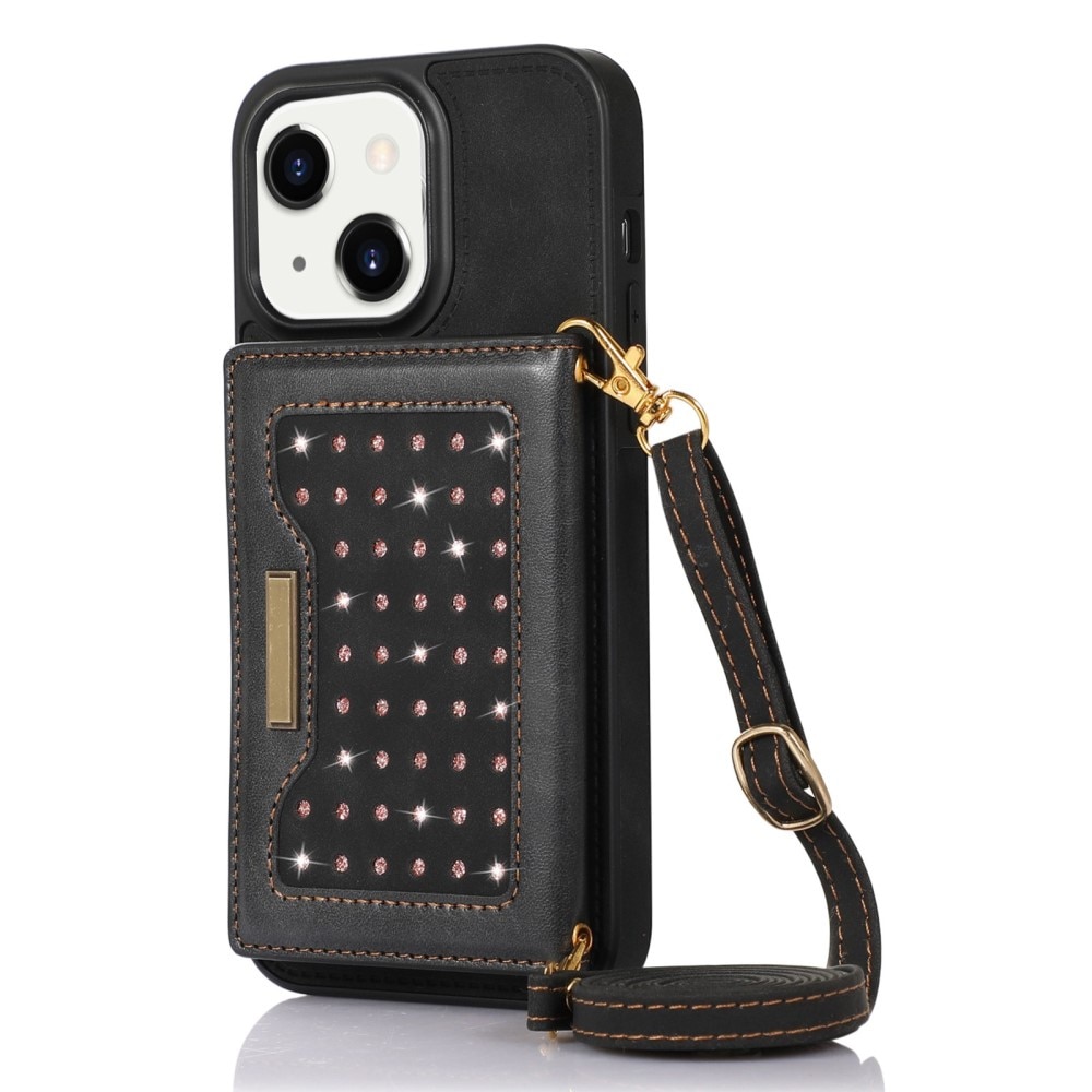 Funda con tarjetero brillantina iPhone 14 Negro