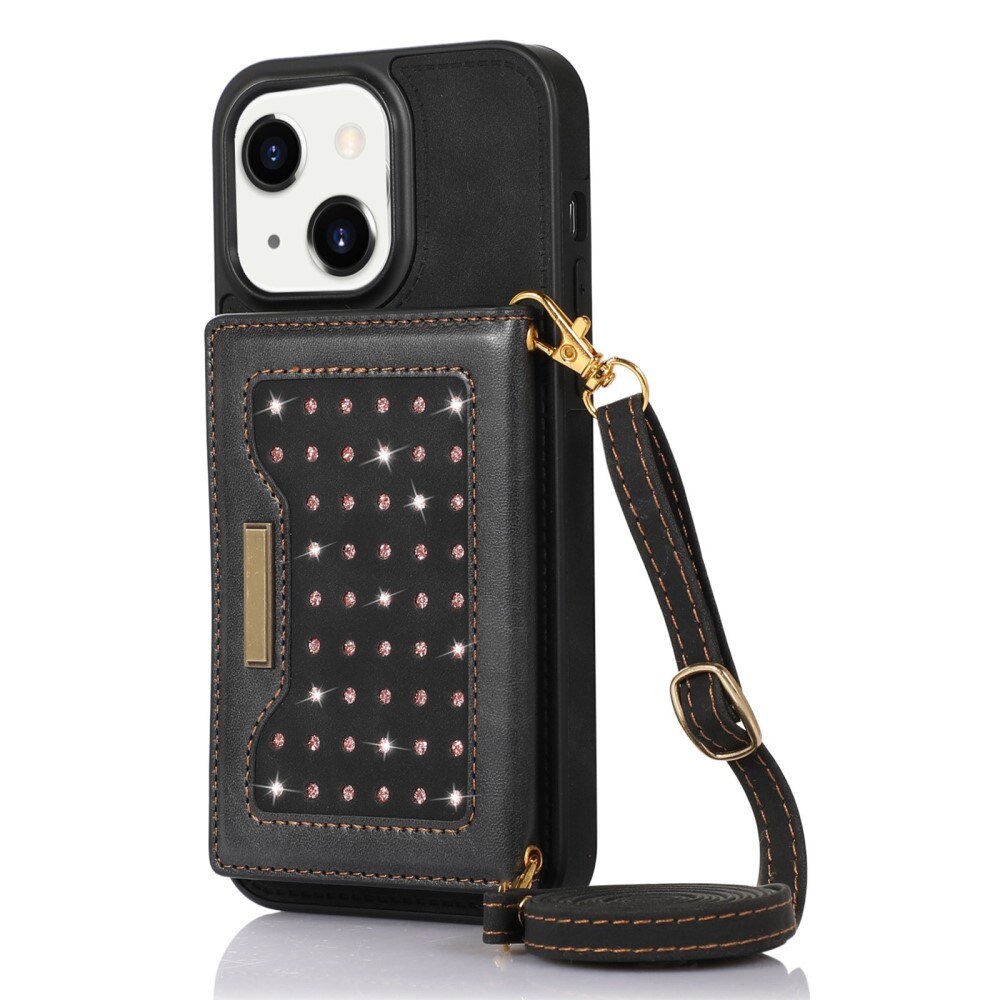 Funda con tarjetero brillantina iPhone 13 Negro