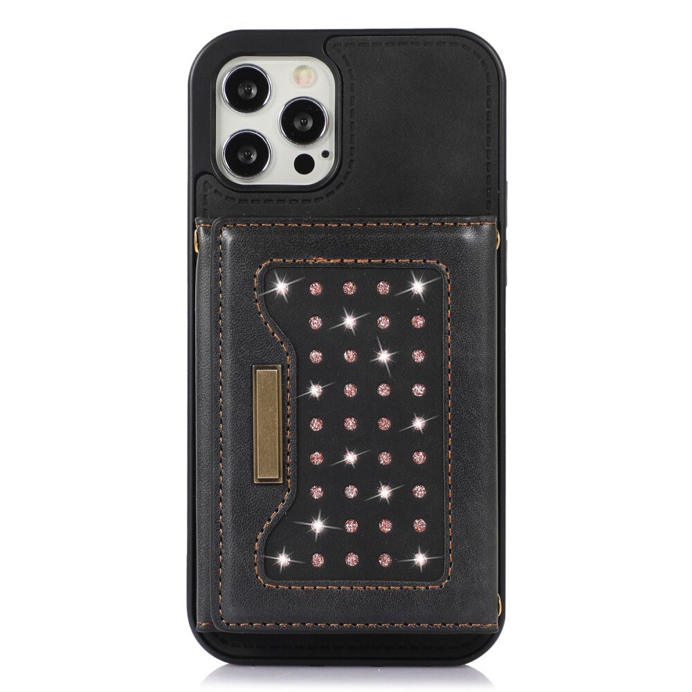 Funda con tarjetero brillantina iPhone 12/12 Pro Negro