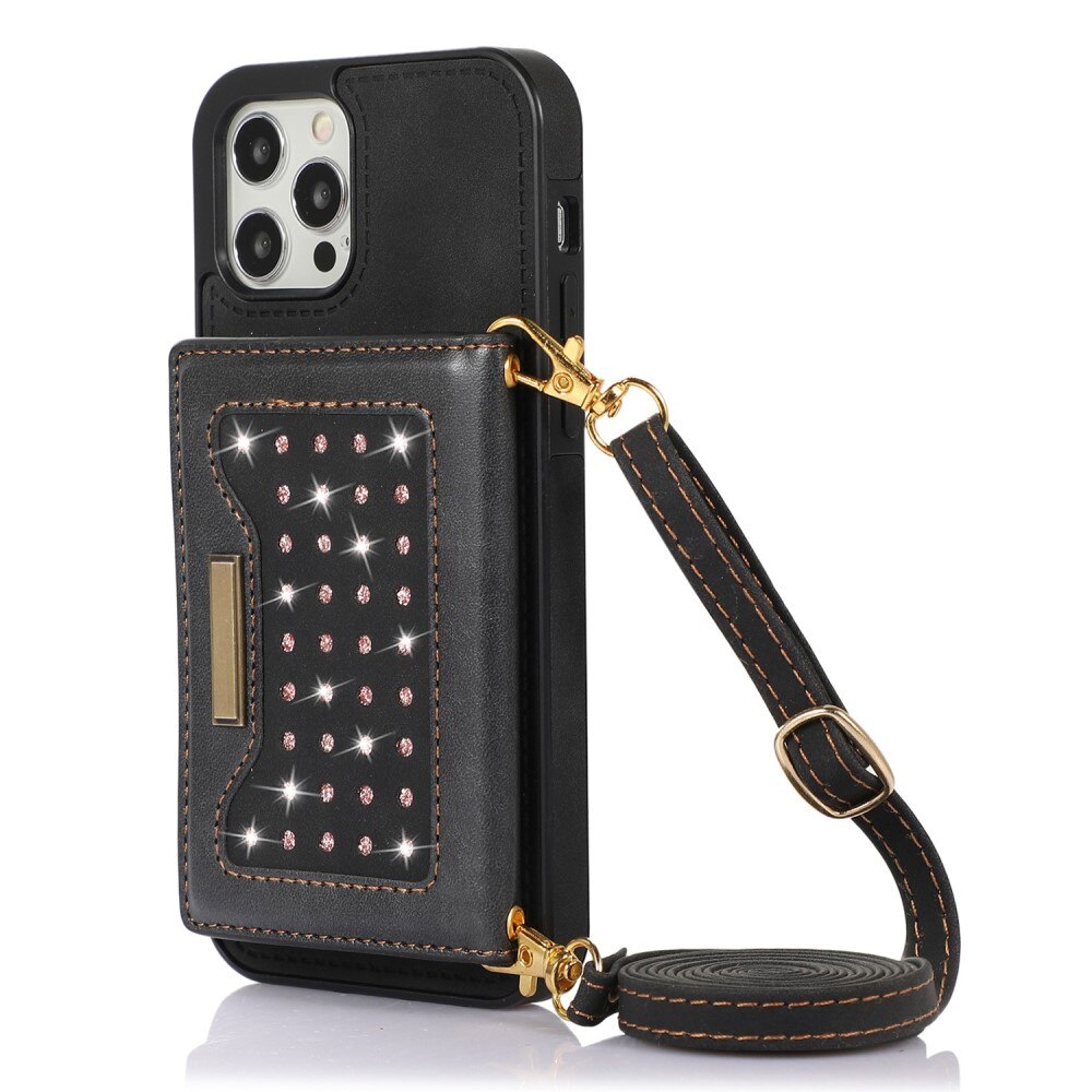 Funda con tarjetero brillantina iPhone 12/12 Pro Negro