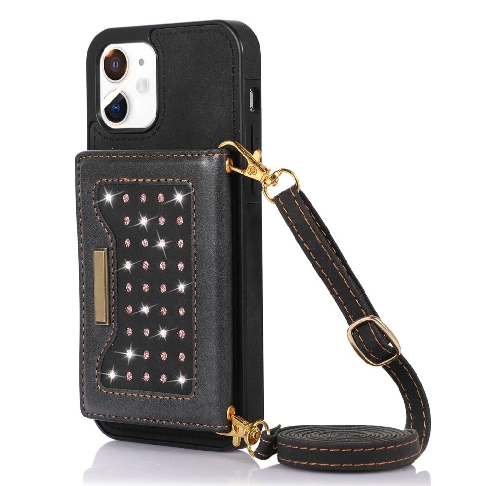 Funda con tarjetero brillantina iPhone 11 Negro