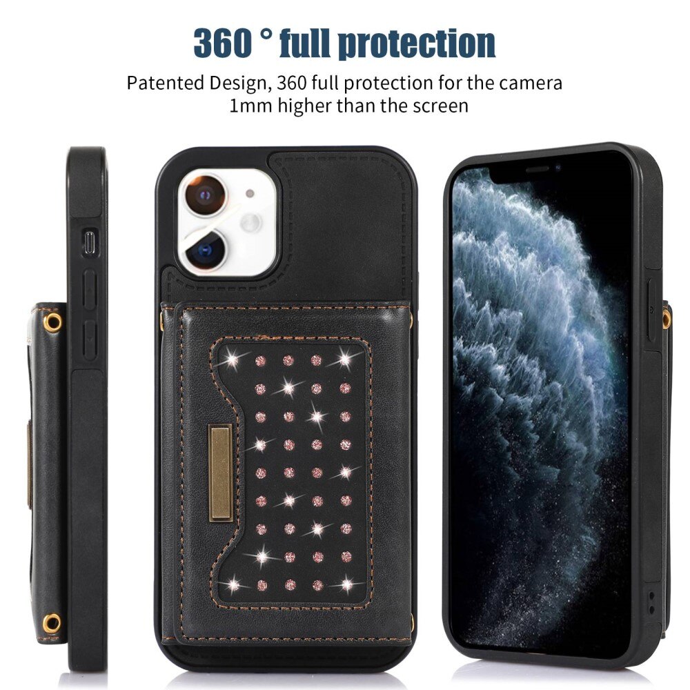 Funda con tarjetero brillantina iPhone 11 Negro