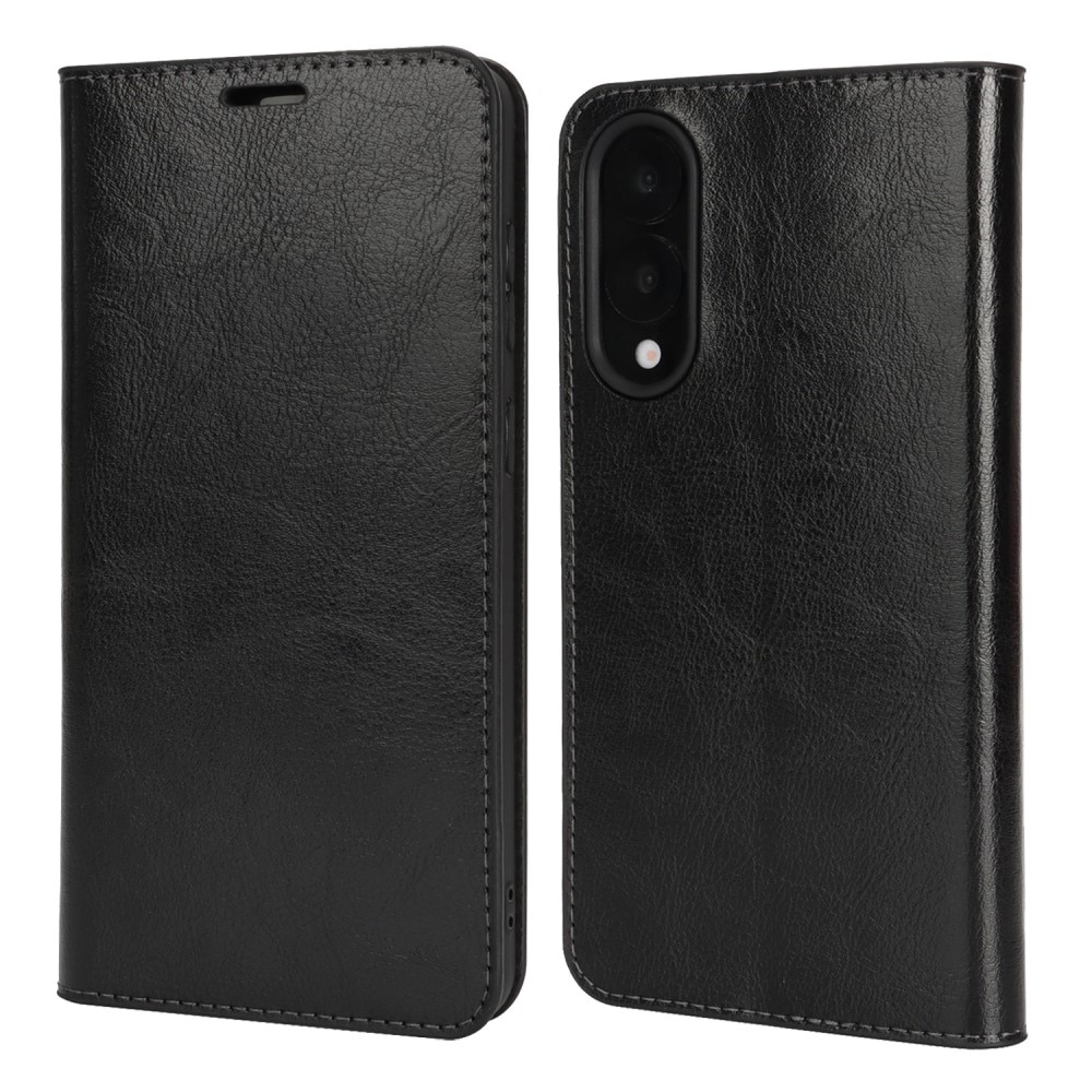 Funda cartera de cuero genuino Samsung Galaxy S25 Edge Negro