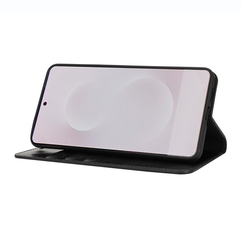 Funda cartera de cuero genuino Samsung Galaxy S25 Edge Negro