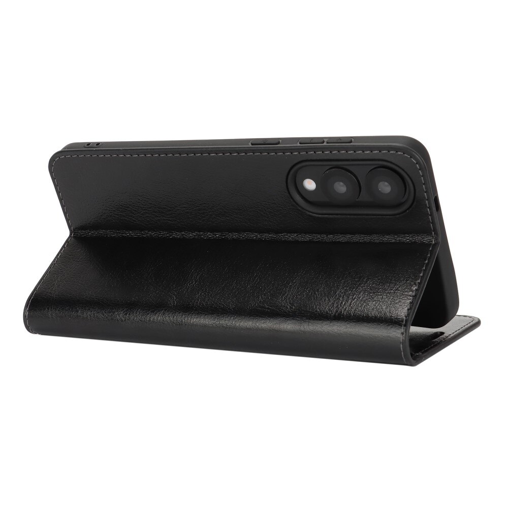 Funda cartera de cuero genuino Samsung Galaxy S25 Edge Negro
