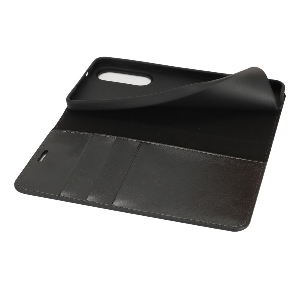 Funda cartera de cuero genuino Samsung Galaxy S25 Edge Negro