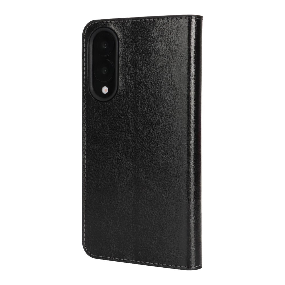 Funda cartera de cuero genuino Samsung Galaxy S25 Edge Negro