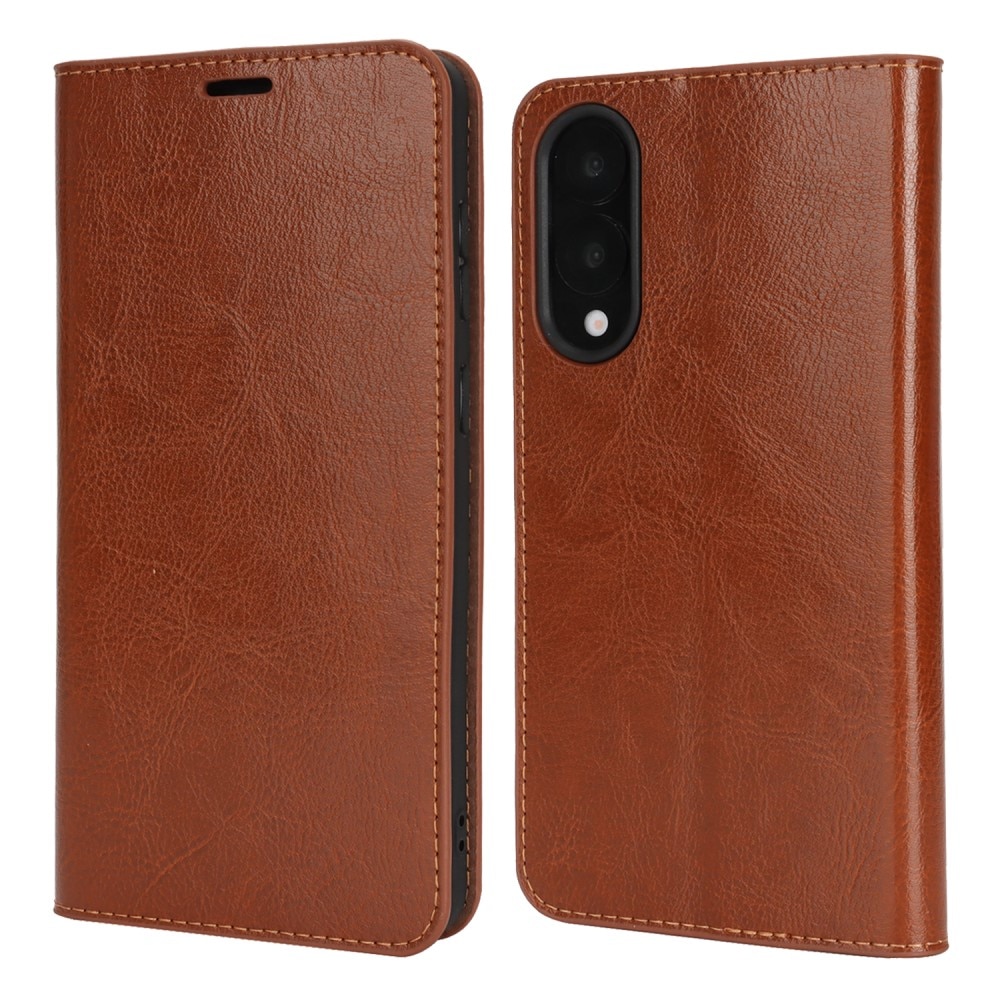 Funda cartera de cuero genuino Samsung Galaxy S25 Edge Marrón