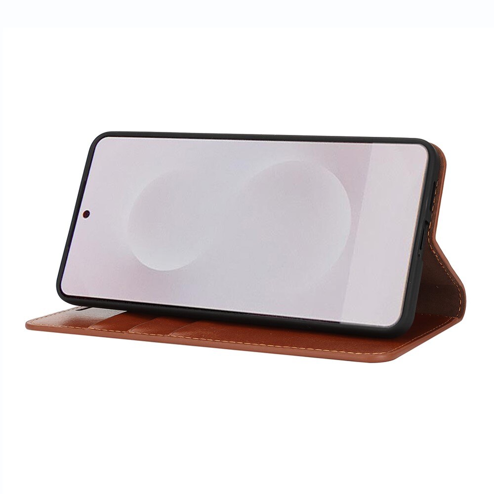 Funda cartera de cuero genuino Samsung Galaxy S25 Edge Marrón
