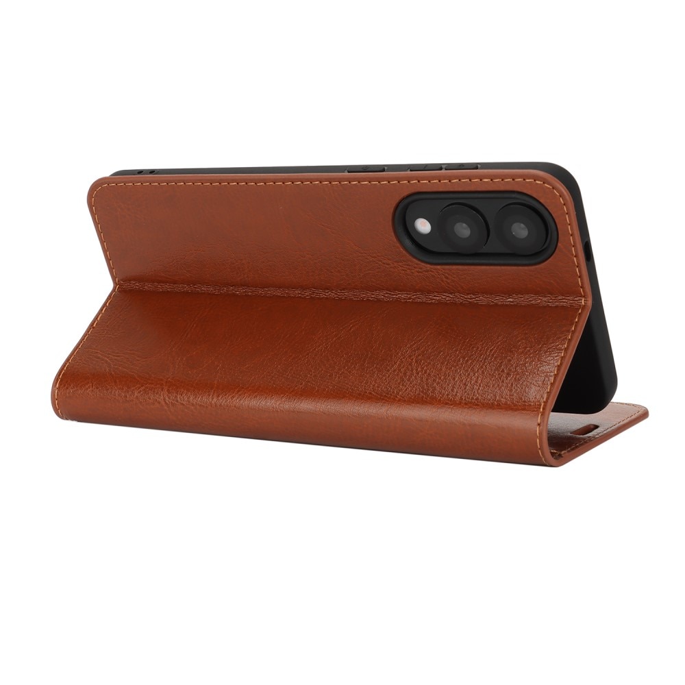Funda cartera de cuero genuino Samsung Galaxy S25 Edge Marrón