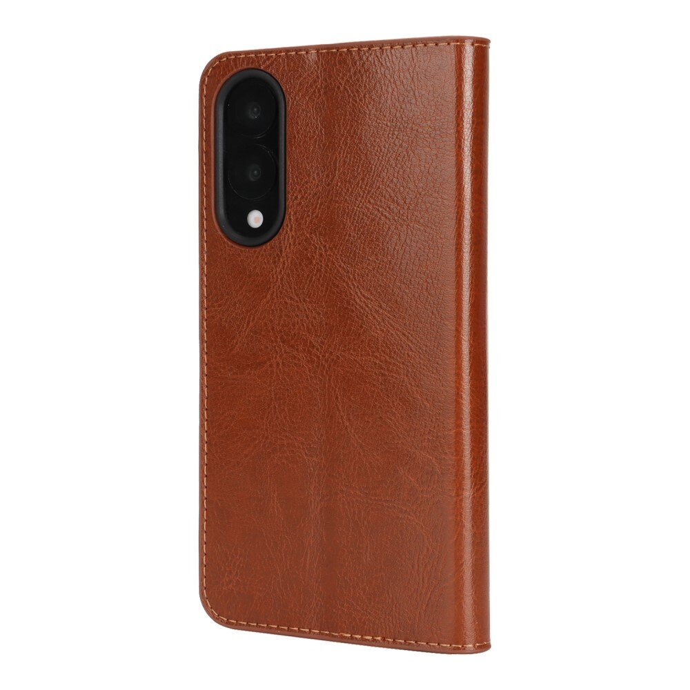 Funda cartera de cuero genuino Samsung Galaxy S25 Edge Marrón
