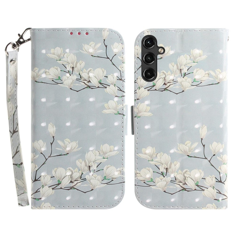 Funda cartera 3D Samsung Galaxy A14 flores blancas