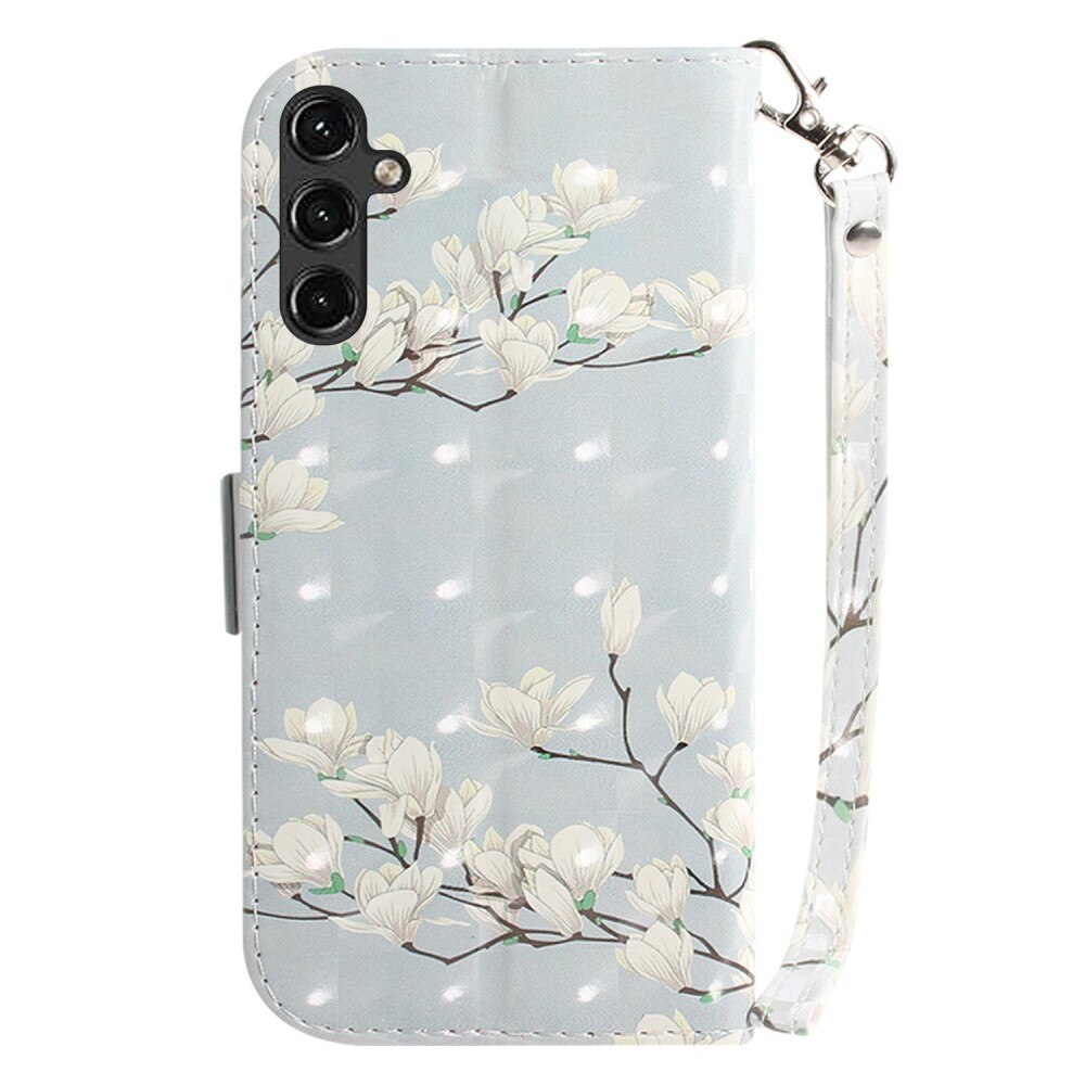 Funda cartera 3D Samsung Galaxy A14 flores blancas