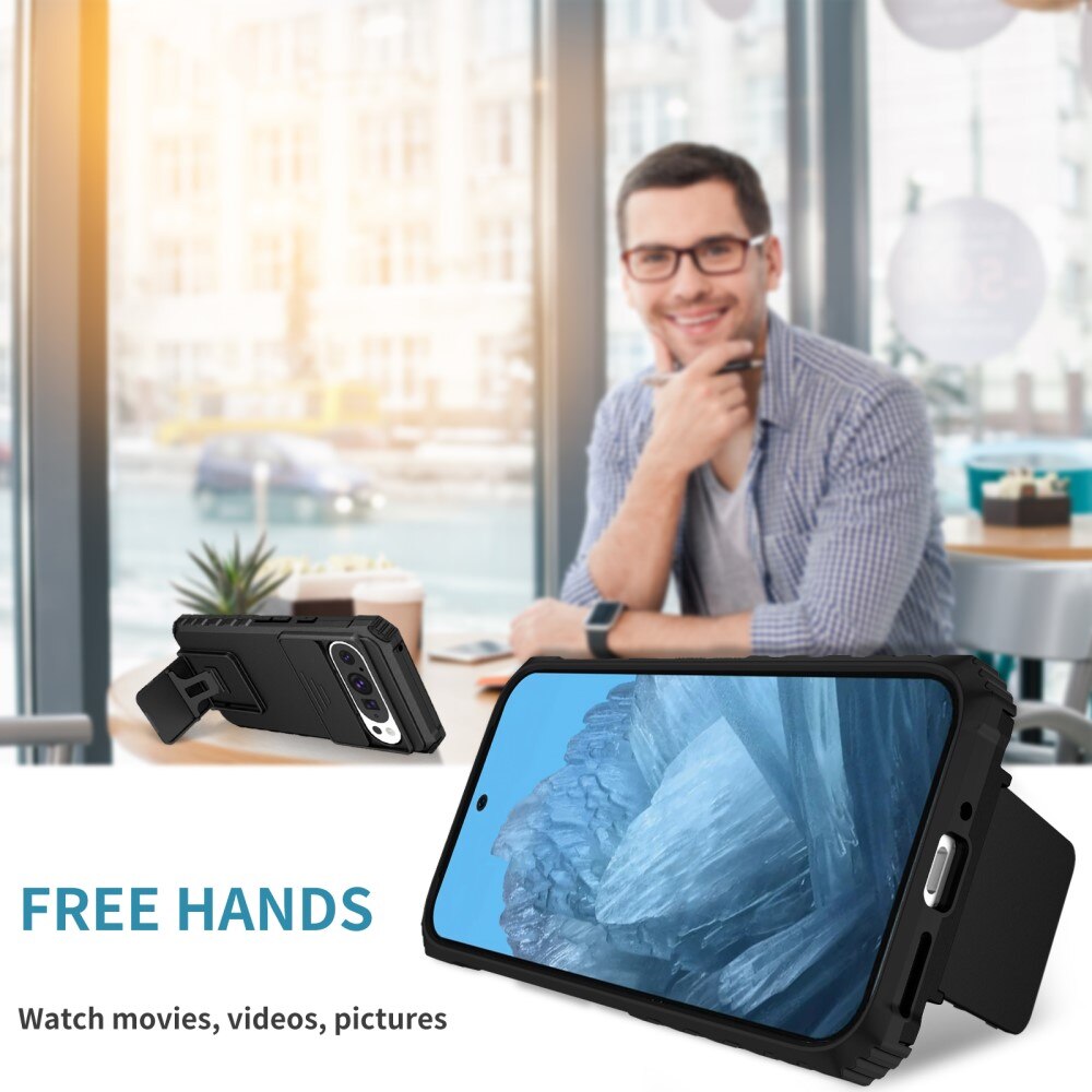 Funda Kickstand con Protector Cámara Google Pixel 9 Negro