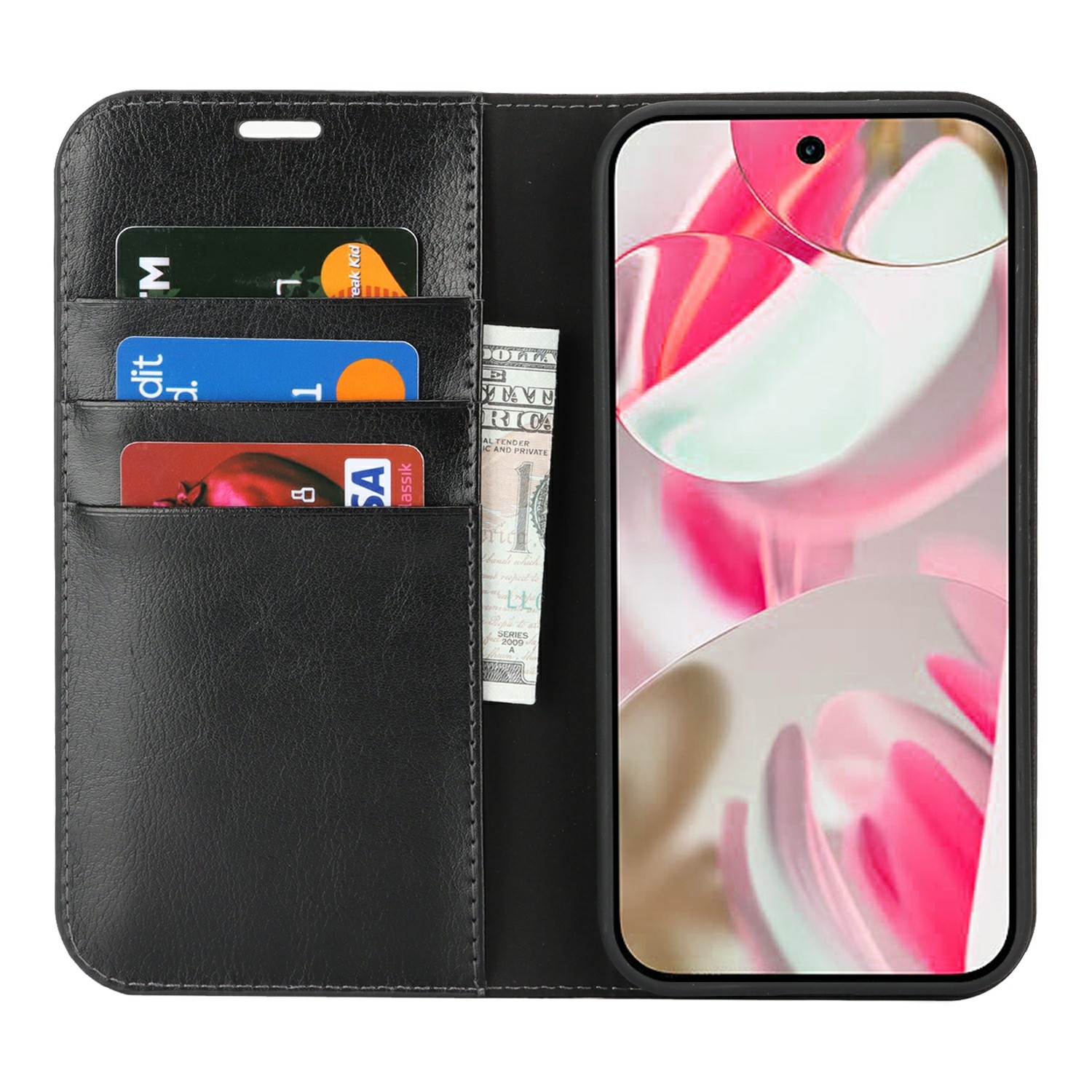 Funda cartera de cuero genuino Google Pixel 10 Negro