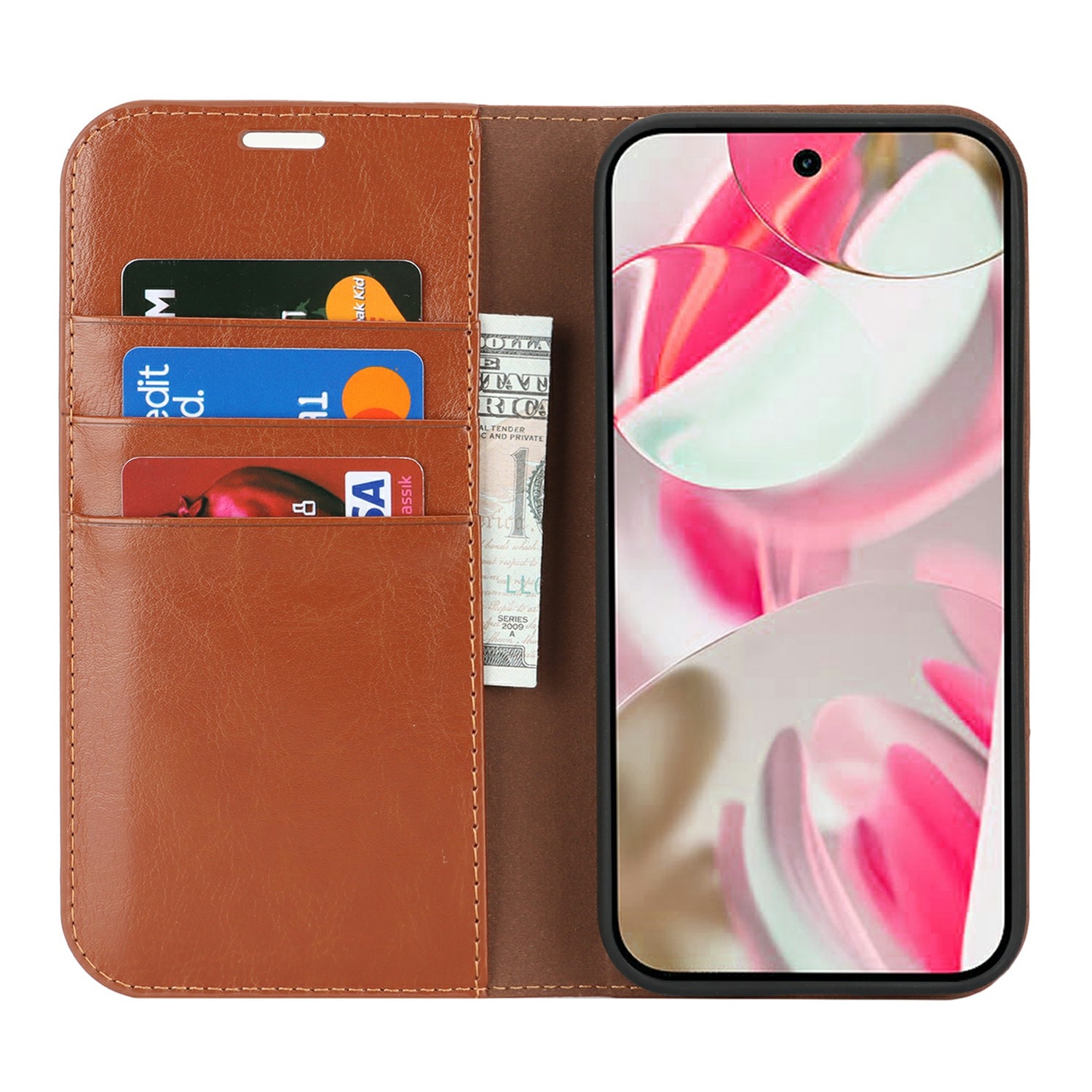 Funda cartera de cuero genuino Google Pixel 10 Marrón