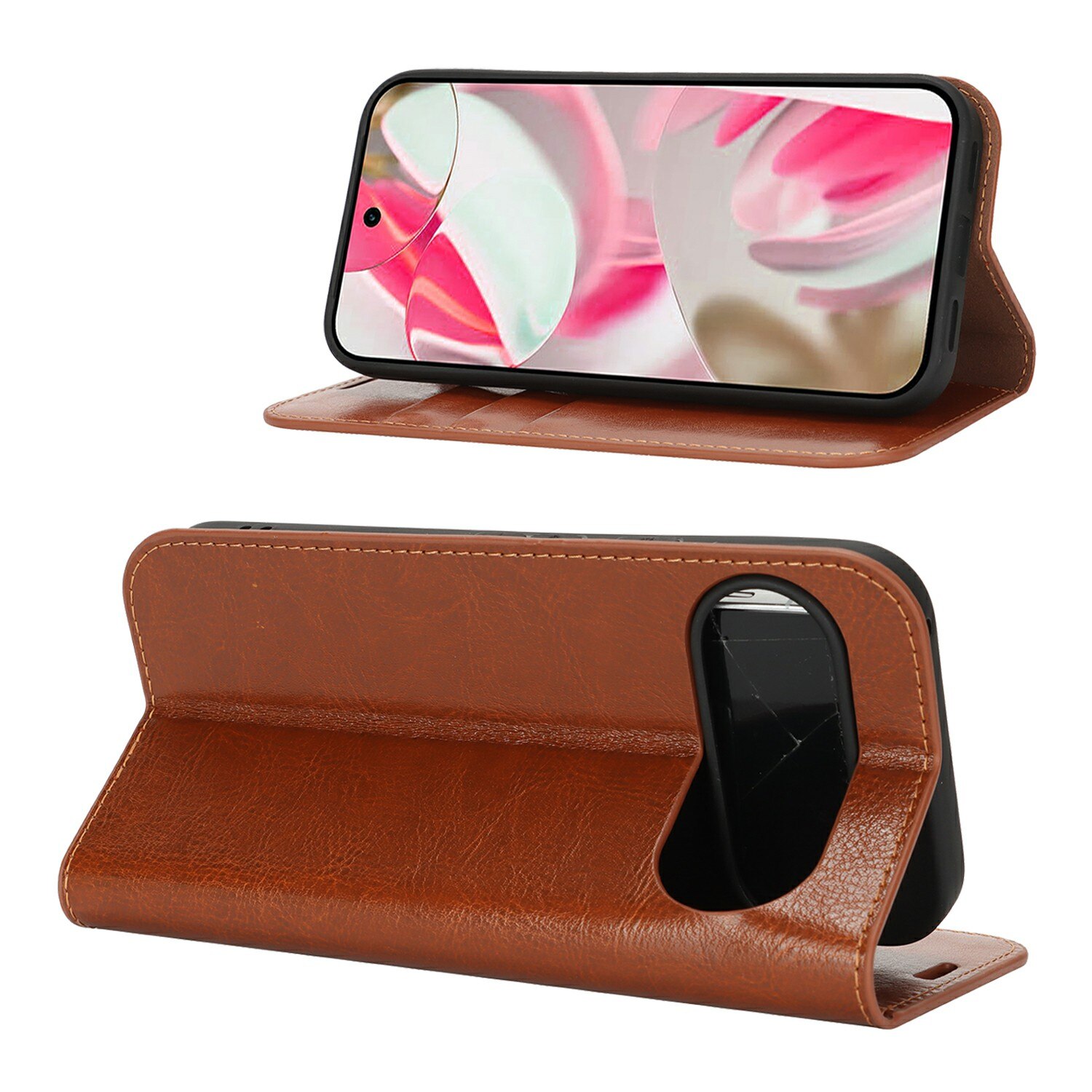 Funda cartera de cuero genuino Google Pixel 10 Marrón