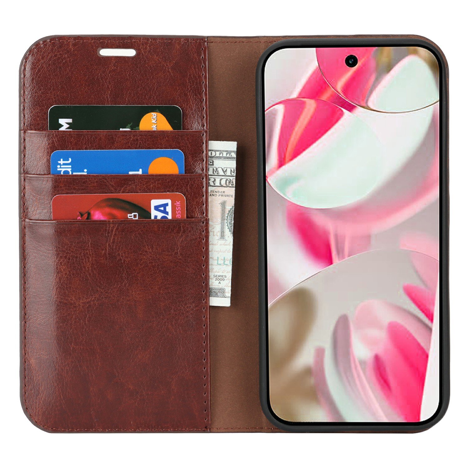 Funda cartera de cuero genuino Google Pixel 10 Marrón oscuro