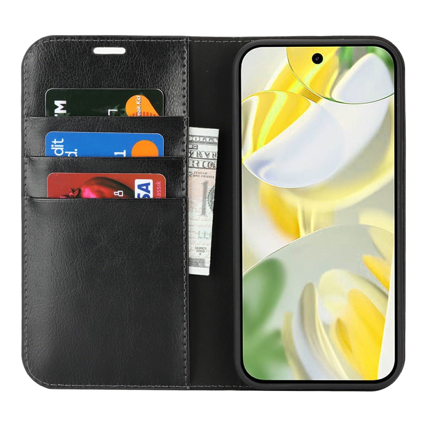Funda cartera de cuero genuino Google Pixel 10 Pro XL Negro