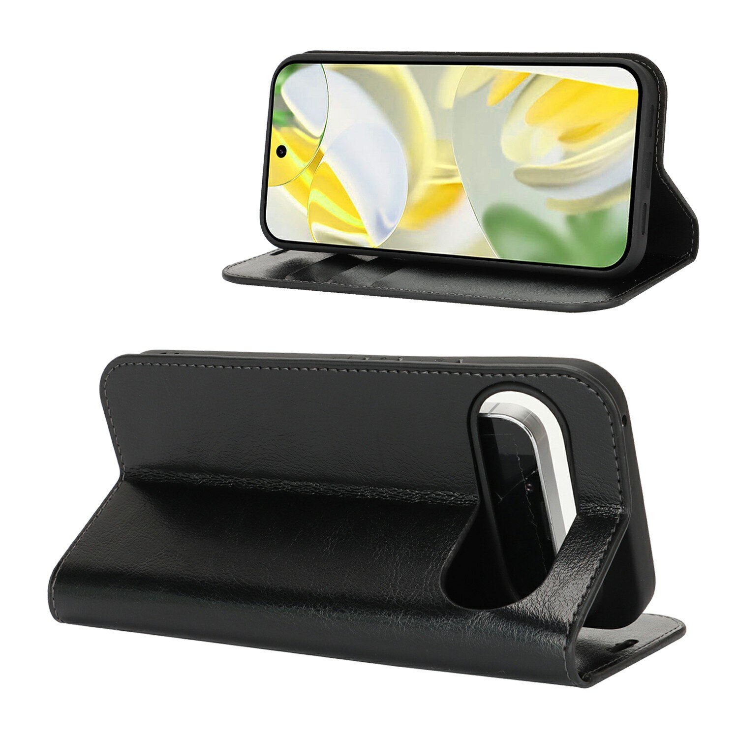 Funda cartera de cuero genuino Google Pixel 10 Pro XL Negro