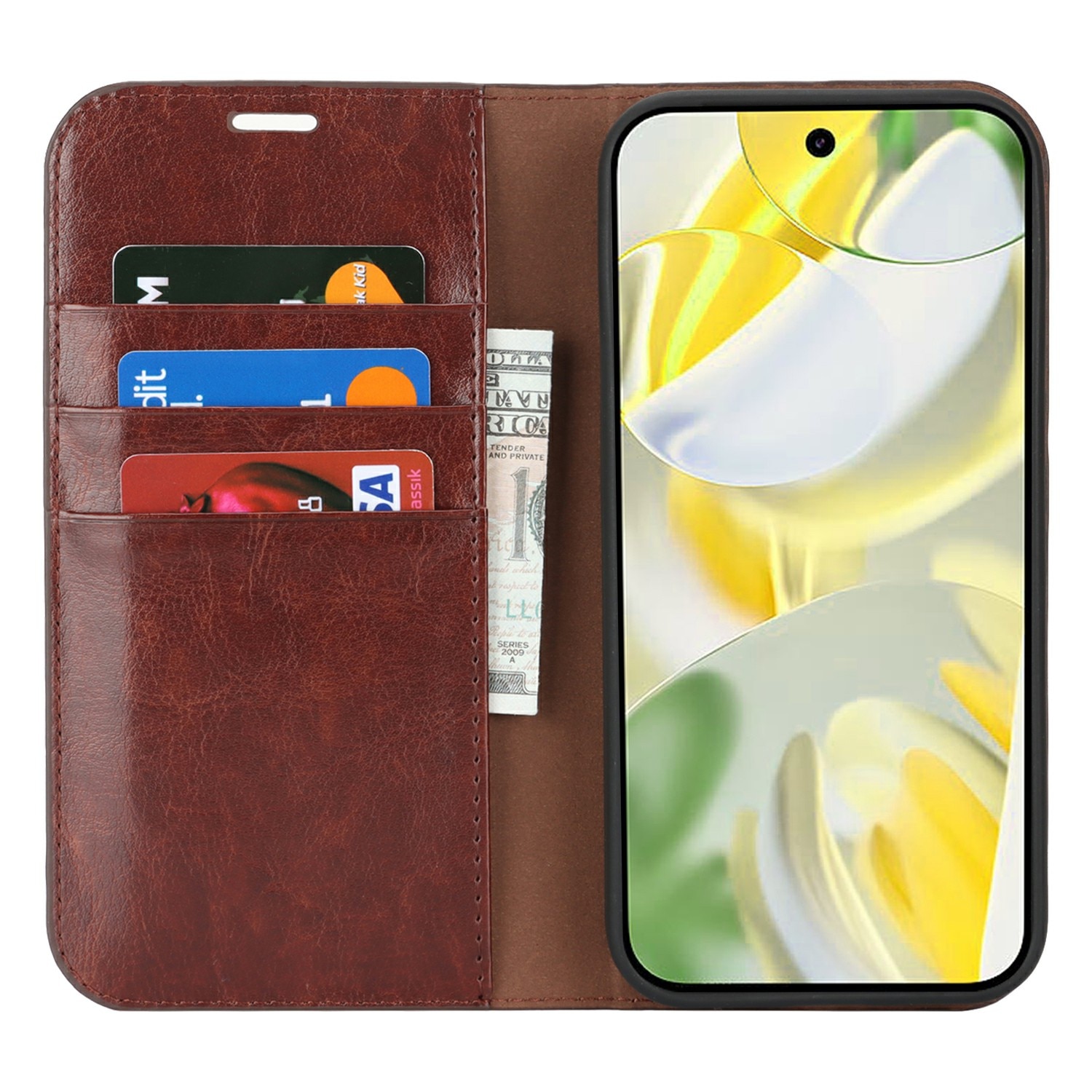Funda cartera de cuero genuino Google Pixel 10 Pro XL Marrón oscuro