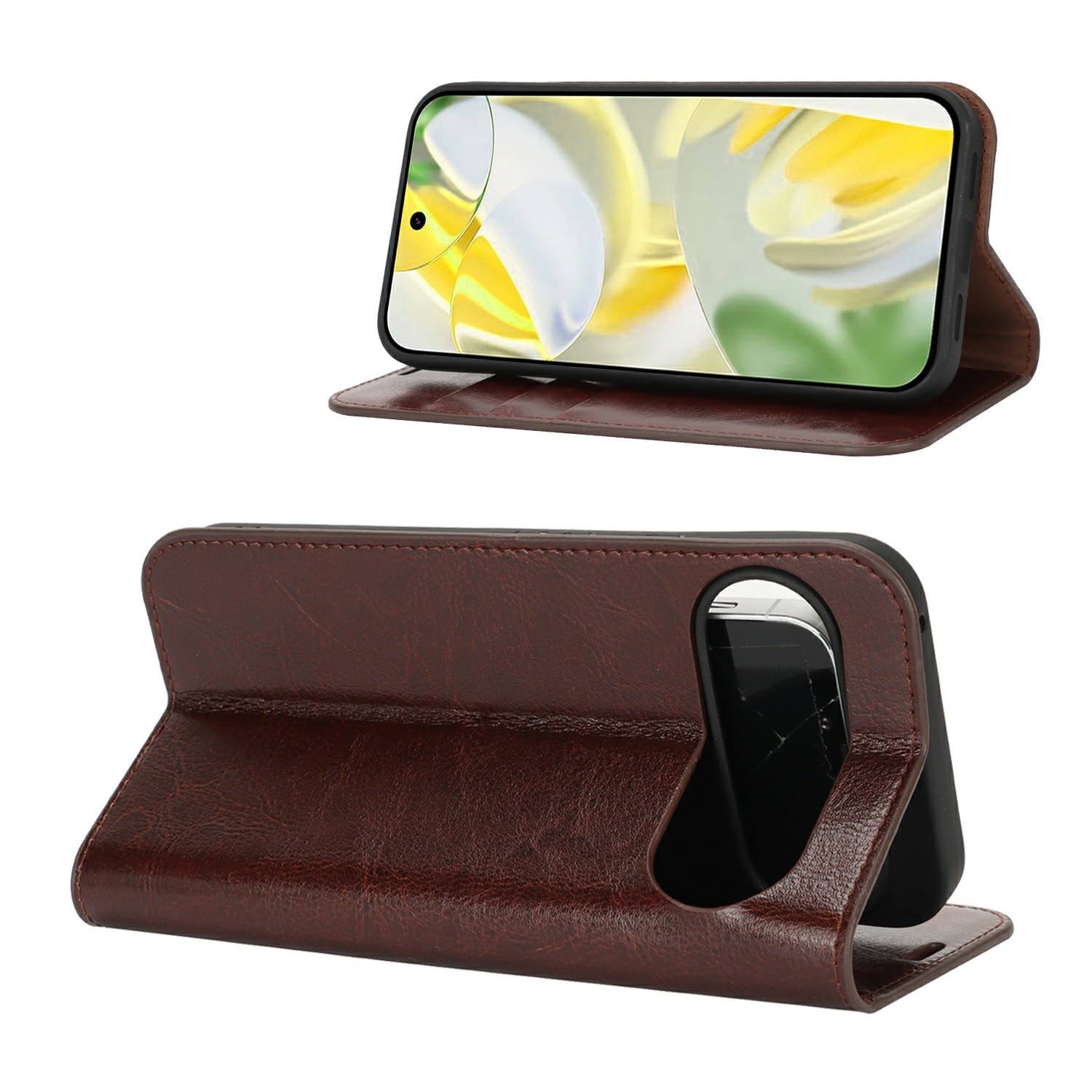 Funda cartera de cuero genuino Google Pixel 10 Pro XL Marrón oscuro