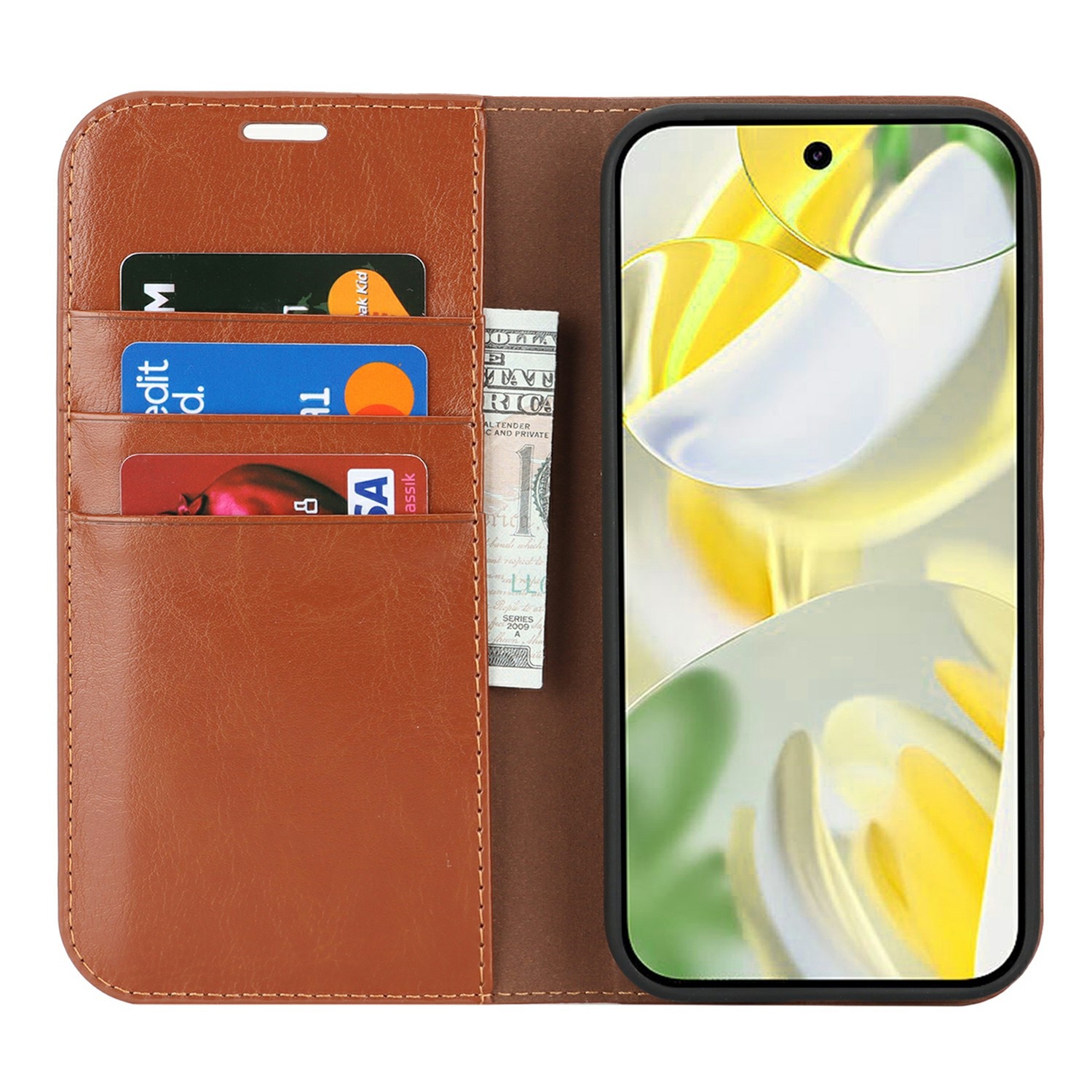 Funda cartera de cuero genuino Google Pixel 10 Pro XL Marrón