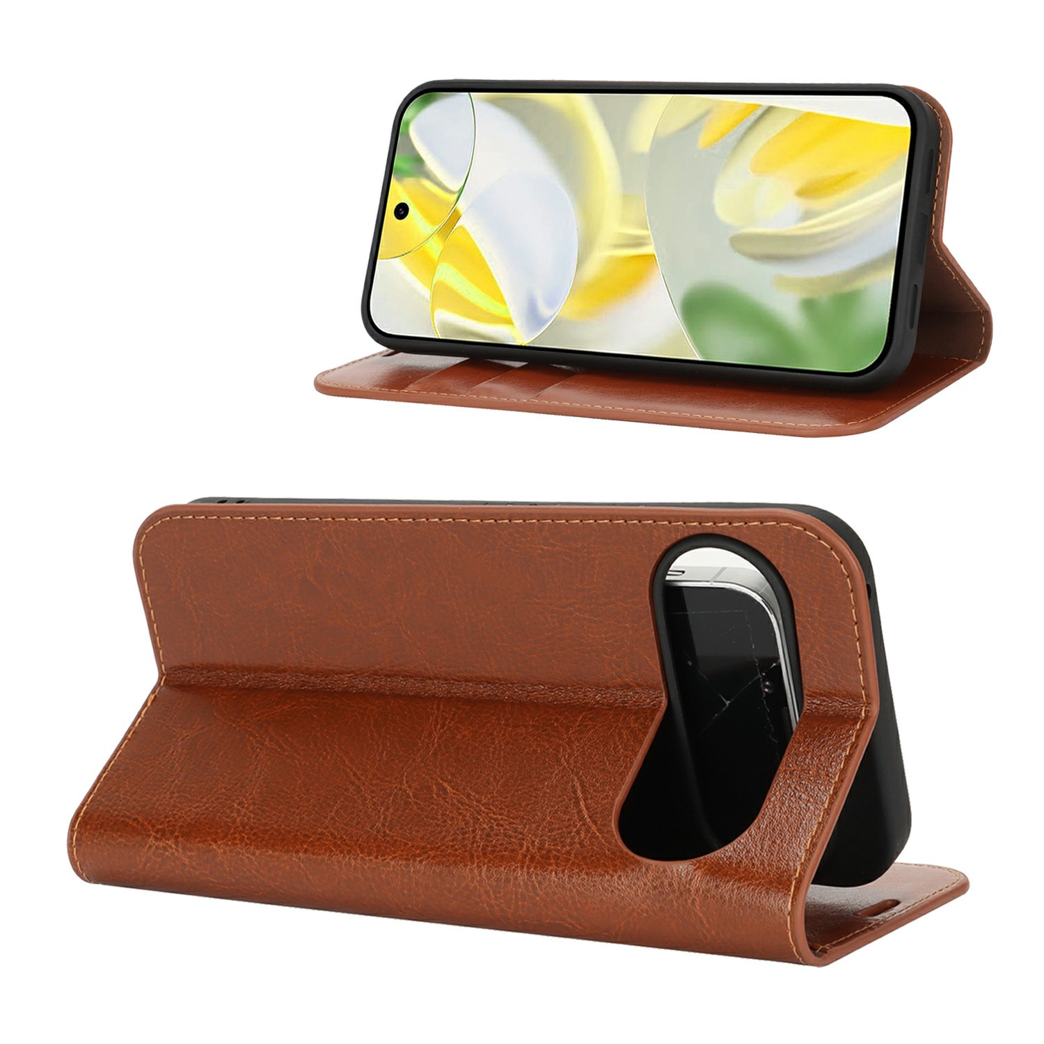 Funda cartera de cuero genuino Google Pixel 10 Pro XL Marrón