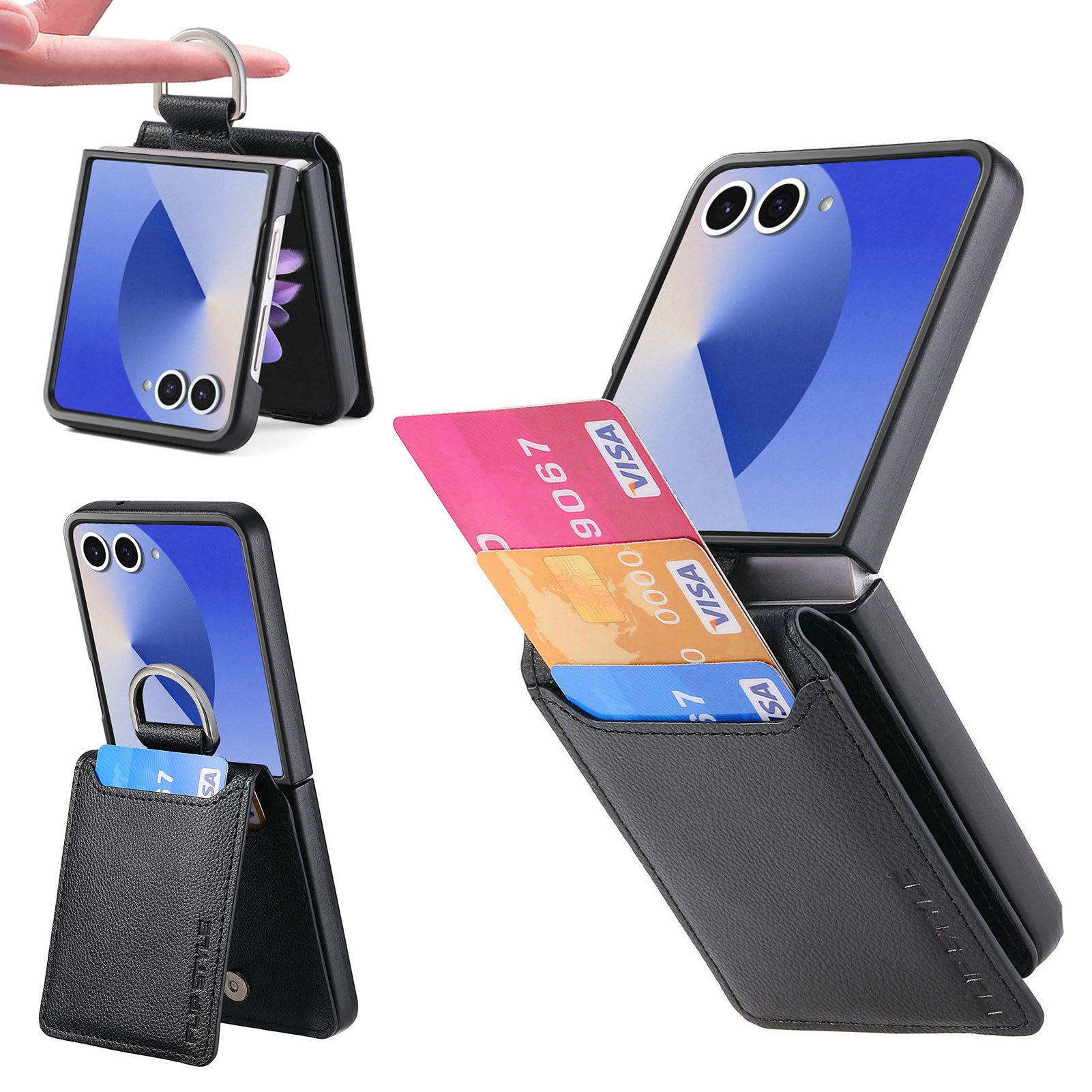 Funda con porta anillos y ranuras para tarjetas Samsung Galaxy Z Flip 7, negro