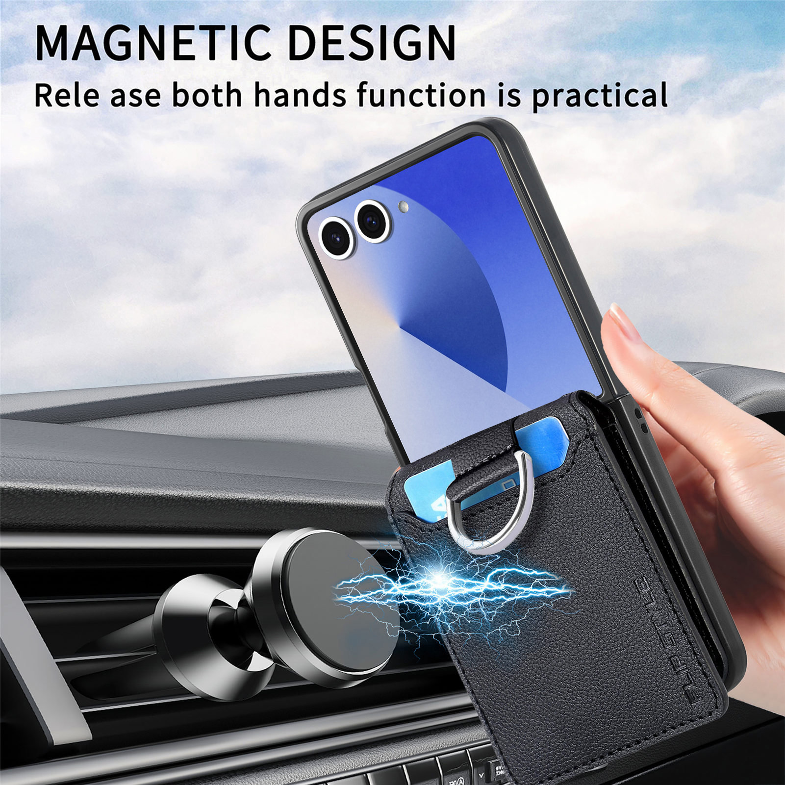 Funda con porta anillos y ranuras para tarjetas Samsung Galaxy Z Flip 7, negro