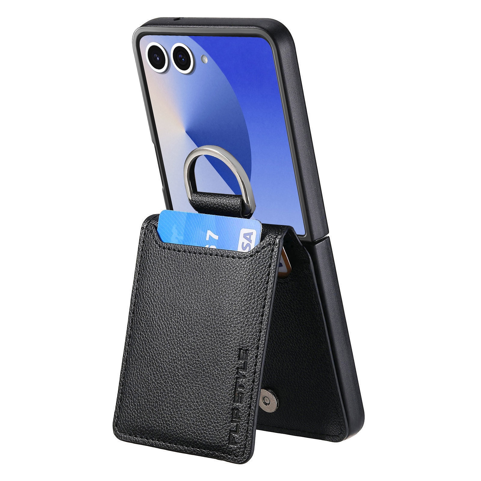 Funda con porta anillos y ranuras para tarjetas Samsung Galaxy Z Flip 7, negro