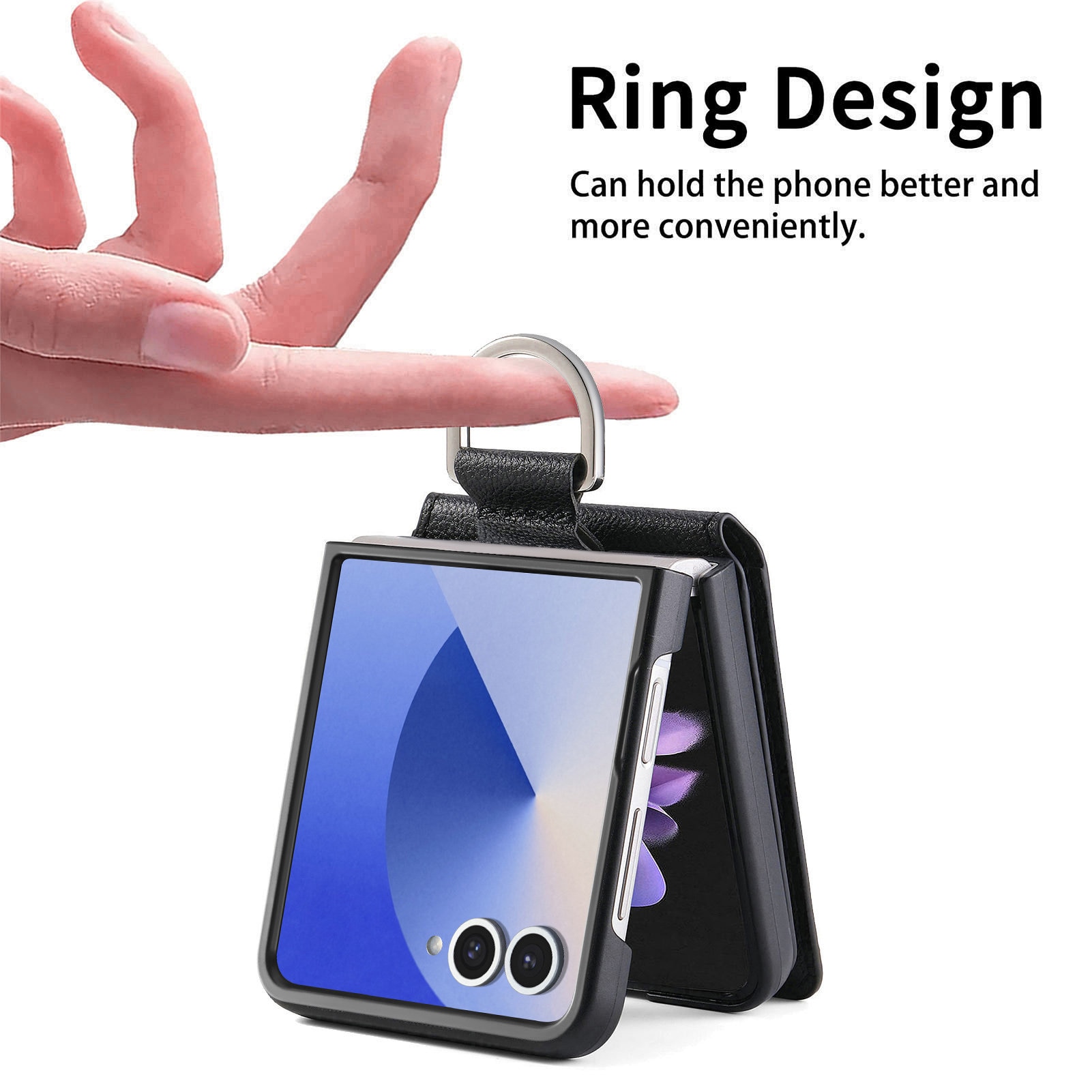Funda con porta anillos y ranuras para tarjetas Samsung Galaxy Z Flip 7, negro