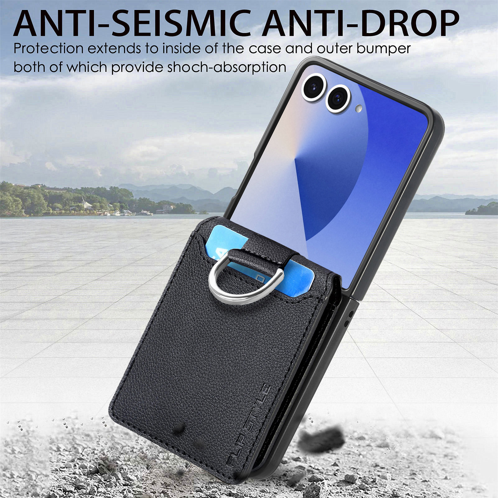 Funda con porta anillos y ranuras para tarjetas Samsung Galaxy Z Flip 7, negro