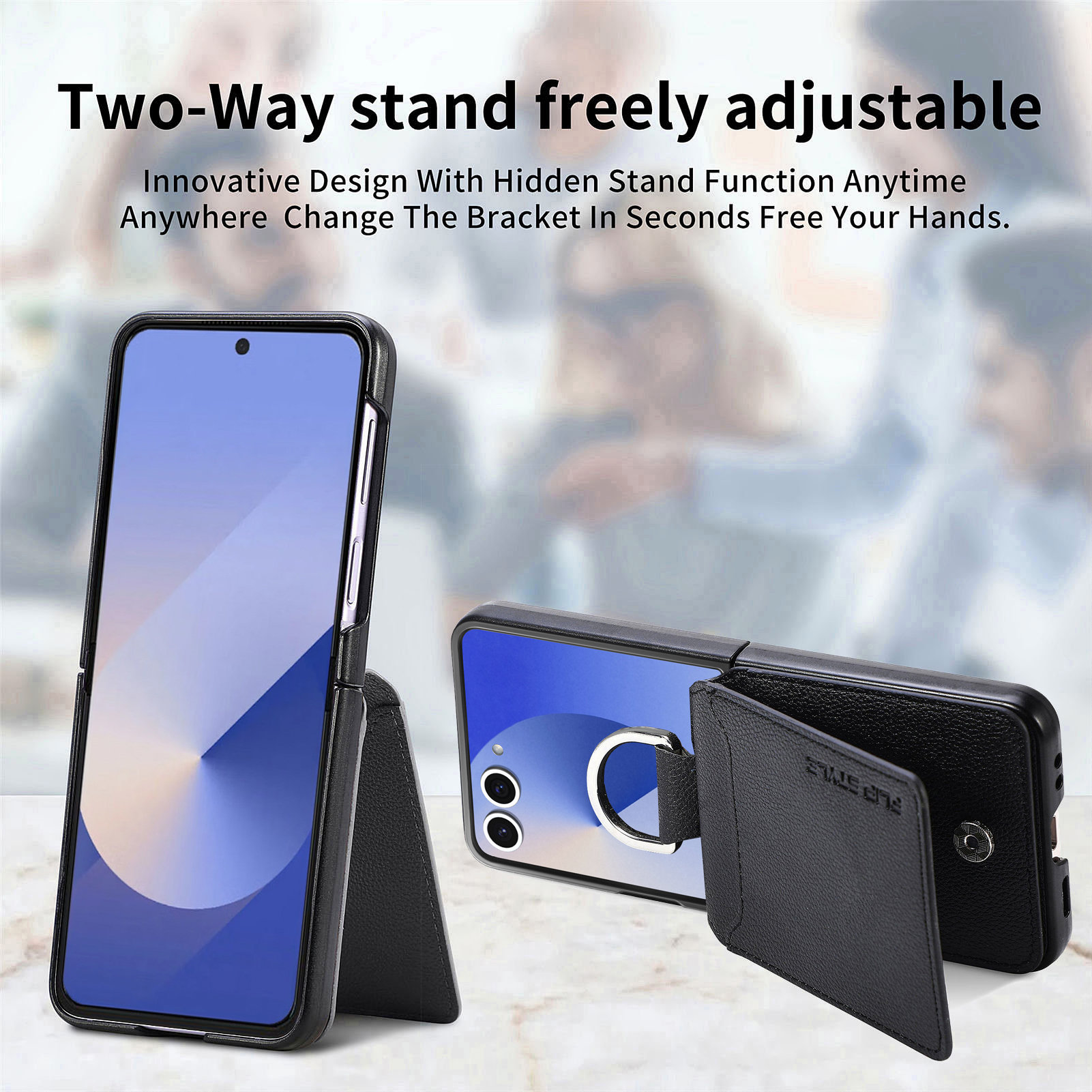 Funda con porta anillos y ranuras para tarjetas Samsung Galaxy Z Flip 7, negro