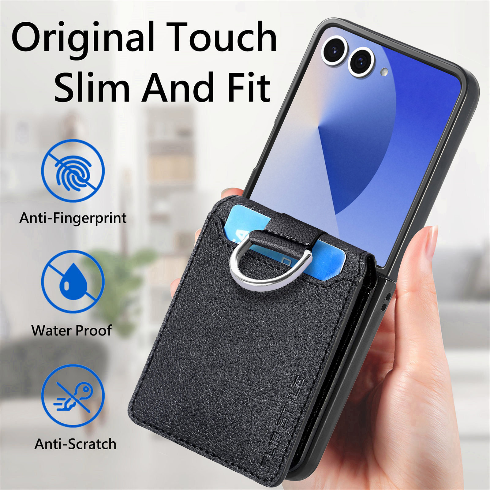 Funda con porta anillos y ranuras para tarjetas Samsung Galaxy Z Flip 7, negro
