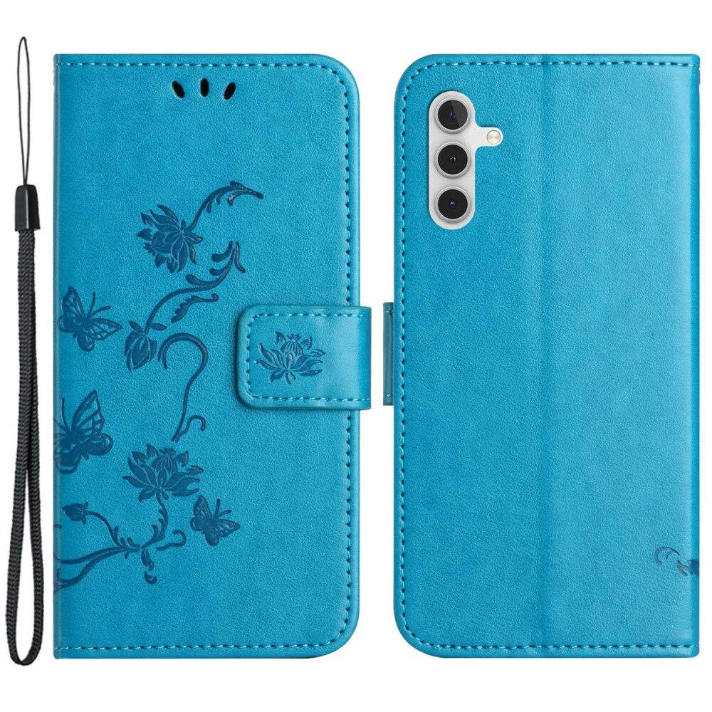 Funda de Cuero con Mariposas Samsung Galaxy A14, azul