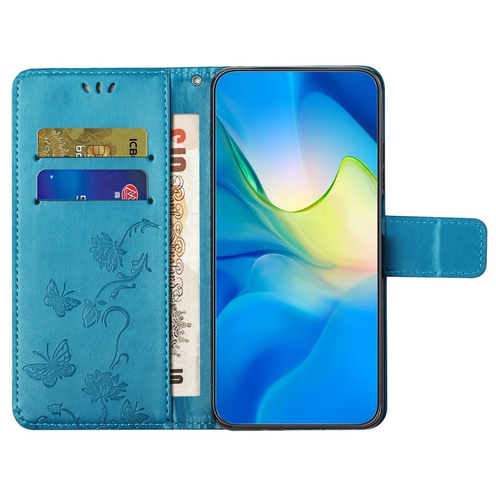 Funda de Cuero con Mariposas Samsung Galaxy A14, azul